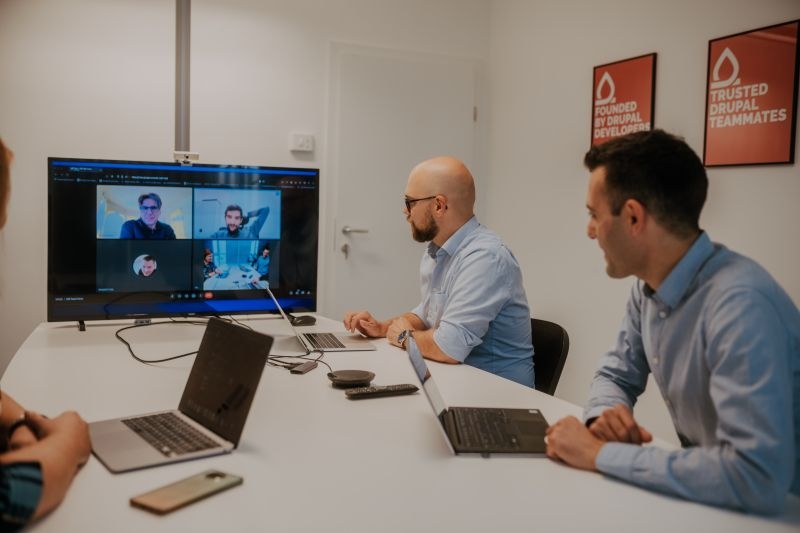 Iztok and Boštjan on video call in Ljubljana office