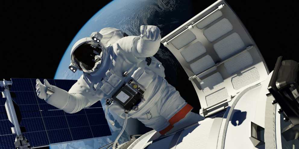 Astronaut exiting spaceship