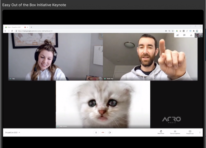 Acro Media's Zoom cat meme at DrupalCon NA 2021